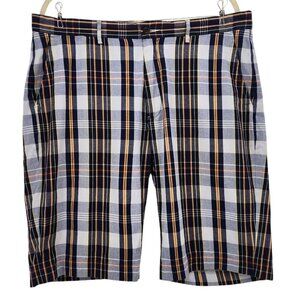 Polo By Ralph Lauren Plaid Blue Flat Front Shorts Mens 36
